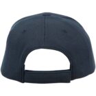 Back view of a dark blue baseball cap with adjustable strap.