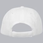 Back view of a plain white baseball cap with an adjustable strap.