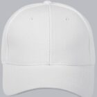 A plain white baseball cap on a light gray background.