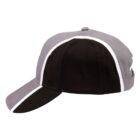 Gray and black baseball cap with white trim, viewed from the side.