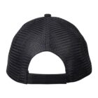 Back view of a black mesh baseball cap with an adjustable strap.