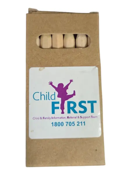 pencils in a brown packaging with a child first label