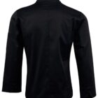 Black long-sleeve chef jacket shown from the back with a stand-up collar.
