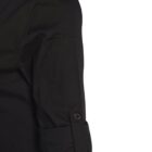 Rolled-up black shirt sleeve with a buttoned cuff and a pocket on the upper arm.
