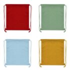 Seven drawstring bags in different colors arranged in two rows on a white background.
