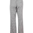 Black and white checkered pants with an elastic waistband, shown from the back.