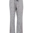 Black and white checkered pajama pants with a black drawstring at the waist.