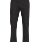 Black cargo pants with an elastic waistband, displayed against a white background.