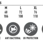 Size chart and feature icons for mens Cooldry polyester pants, sizes S to 3XL.