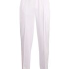 White straight-leg pants with an elastic waistband, displayed on a plain background.