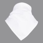 White bandana folded in a triangle shape on a gray background.