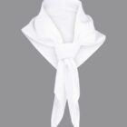 White neckerchief tied in a knot against a plain grey background.