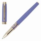 Purple and gold pen with a detached cap, both with gold accents, on a white background.