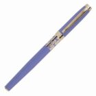 A purple pen with a gold clip and decorative gold accents near the top.