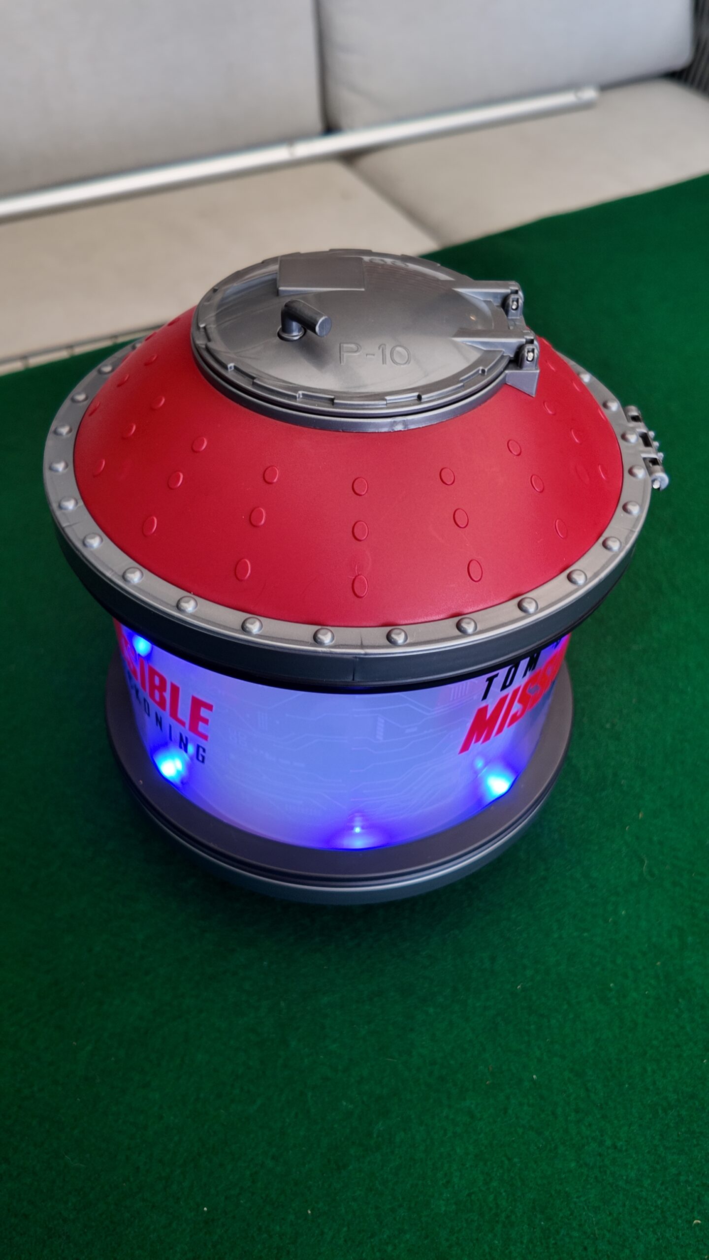 Mission Impossible popcorn dispenser, custom merchandise top side view