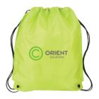 Lime green drawstring bag with ORIENT COLLECTION logo in black and green on the front.