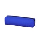 A rectangular blue pencil case with a black zipper on top.