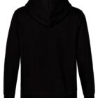 Black hooded sweatshirt shown from the back with long sleeves and no visible designs.