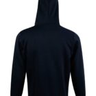 A plain black hooded sweatshirt shown from the back.
