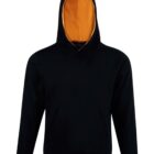 Black hoodie with an orange inner hood, shown on a plain white background.