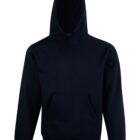 Black hooded sweatshirt with a front pocket, displayed on a plain white background.