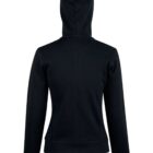 Black hooded sweatshirt shown from the back on a plain white background.