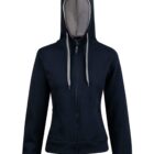 Black zip-up hoodie with gray drawstrings, displayed front-facing on a blank background.