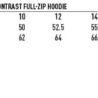 Sizing chart for ladies fleece hoodie; includes fit, chest, and length measurements.