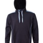 Black hoodie with white drawstrings and white accent lines on shoulders and sides.