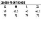 Sizing chart for hoodies, showing half chest and body length measurements for XS to 5XL.
