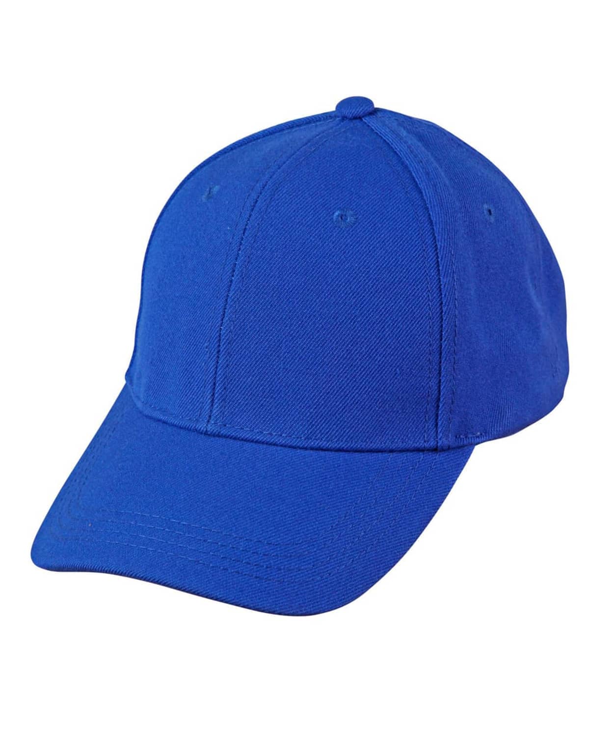 A plain blue baseball cap on a white background.