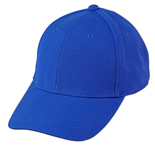 A plain blue baseball cap on a white background.