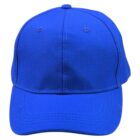A plain blue baseball cap with visible stitching, shown on a white background.