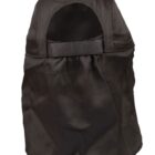Black fabric hood with an opening and strap on the back, possibly for protective use.