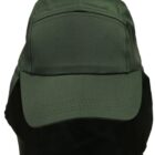Dark green cap with a neck flap, viewed from the front against a plain background.
