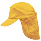 Yellow cap with a long neck flap for sun protection, shown on a white background.