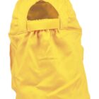 Yellow sun hat with neck flap, shown from the back with an open slit at the top.