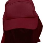 A maroon cap with a neck flap for sun protection.