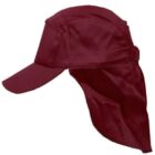 Maroon cap with neck flap for sun protection, shown from the side on a white background.