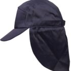 A navy blue cap with a flap covering the neck.