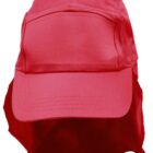 Red cap with a neck flap for sun protection, shown against a white background.