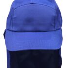 Blue cap with a flap covering the back and sides, photographed from the front.