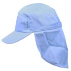 Light blue cap with a long neck flap on the back for sun protection.