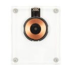A wireless charging coil mounted on a clear rectangular acrylic base with four screws.