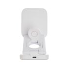 A white foldable wireless charging stand with a USB-C port, shown from the front.