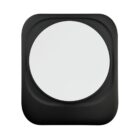 Square black-framed mirror with rounded corners on a white background.