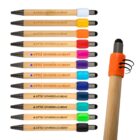 Twelve bamboo pens with colorful grips and stylus tips, labeled LITTLE LEARNERS ACADEMY.