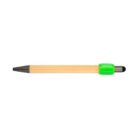 Bamboo pen with black tip and green grip, isolated on a white background.