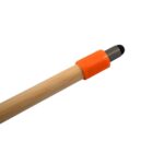 A wooden pencil with an orange holder and a black stylus tip instead of an eraser.