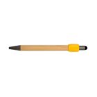 Bamboo pen with black tip and yellow grip, isolated on a white background.